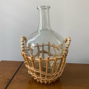 Farmhouse Seagrass Glass Jug Vase Woven Rattan Straw Basket NWOT